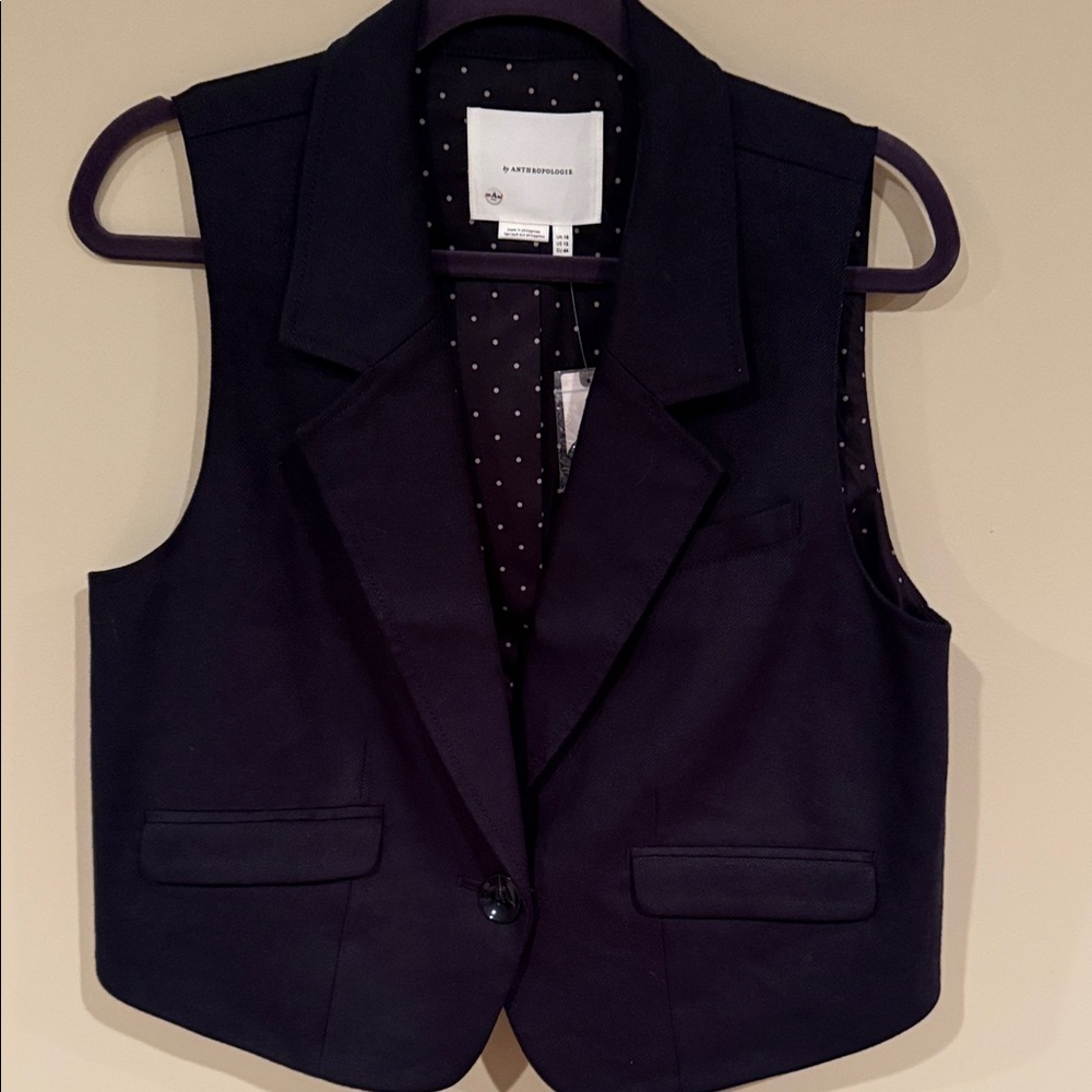 NWT Anthropologie (Ernest Grace)Black Vest with Polka Dot Interior - 12